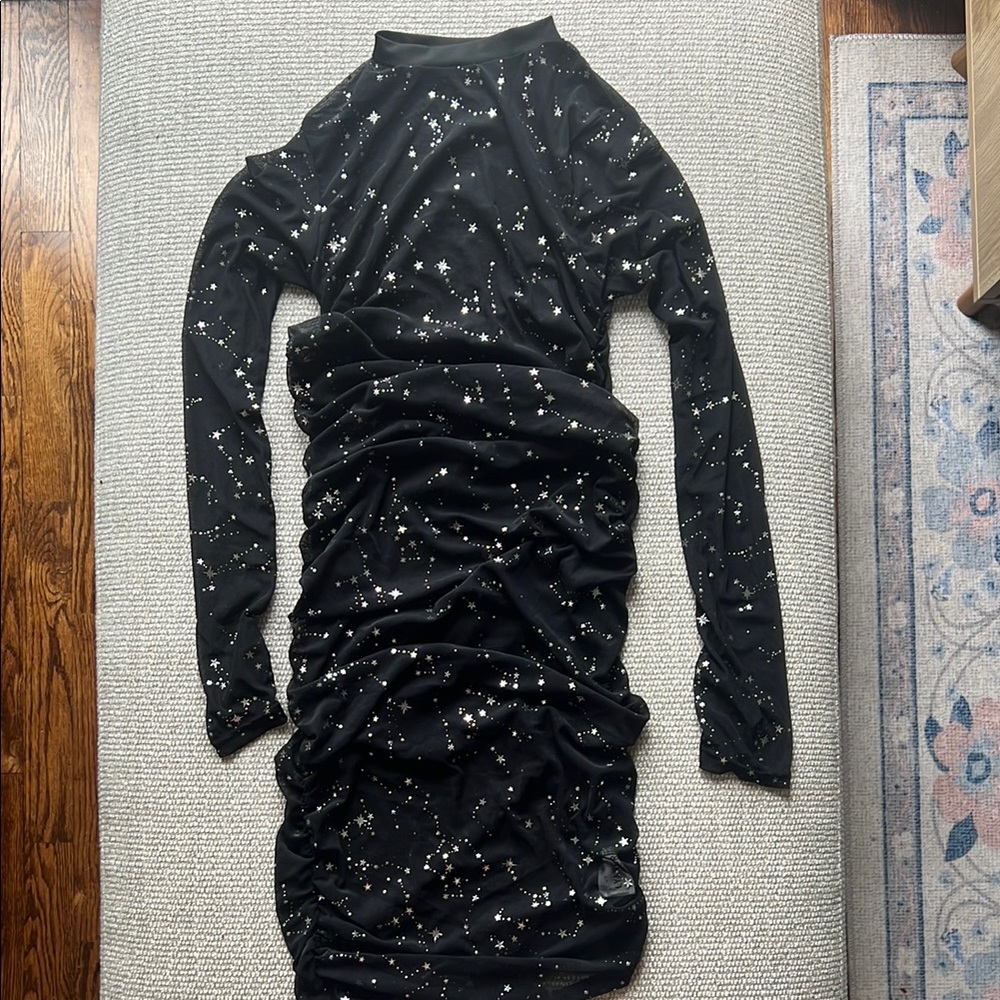 Black Bodycon Mesh Dress with Silver Detailing and Cami and Short Set